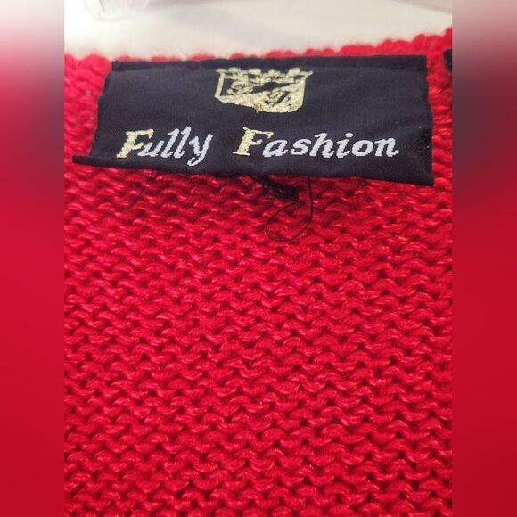 Fully Fashion L Red Beaded Embroidered Knit 3/4 Sleeve WOOL Blend Women Sweater - Picture 5 of 9